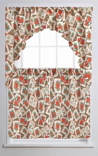 Miniatura 10 de Violet Linen Juego de cortinas de cocina de 3 piezas con estampado botánico botánico de Navidad