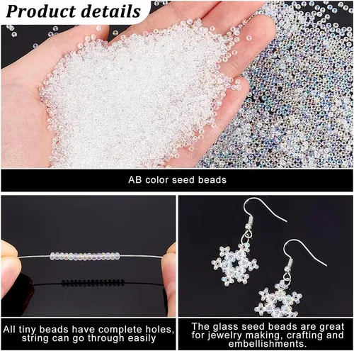 Miniatura 3 de PandaHall Elite 11/0 - Cuentas de cristal transparente AB de 0.079 in de diámetro, alrededor de 6000 unidades en una caja para manualidades