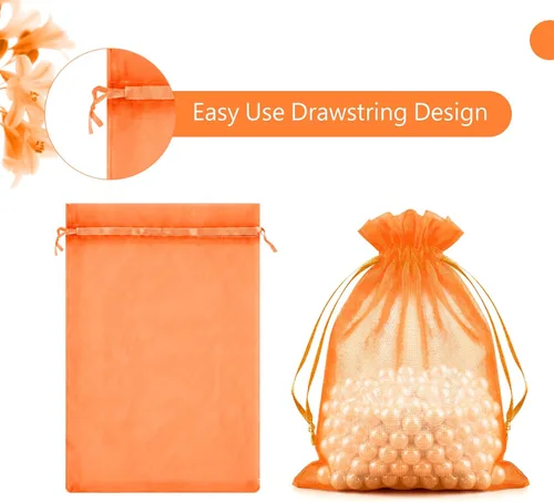 Miniatura 6 de FUNFERY 100 bolsas de organza naranja de 4 x 6 pulgadas, pequeñas bolsas de regalo con cordón de malla para bolsitas, joyas, dulces, recuerdo