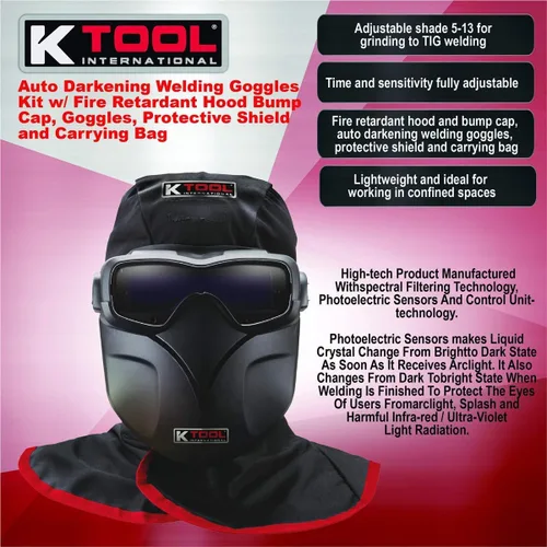 Miniatura 4 de K Tool International 70046 Kit de gafas de soldadura para oscurecimiento automático para garajes, talleres de reparación y bricolaje, ligero, 5-13