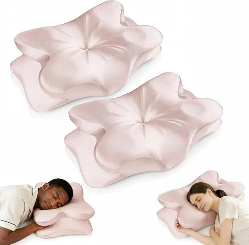 Miniatura 9 de Almohada cervical para el cuello para aliviar el dolor de cuello, almohada ergonómica de contorno de espuma viscoelástica con funda de tela de satén
