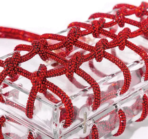 Miniatura 6 de DJBM Bolso de noche de acrílico transparente con diamantes de imitación brillantes, adornado con cristales con purpurina, nudo de cuerda, bolso