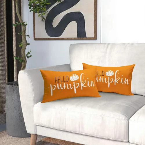 Miniatura 6 de Juego de 2 fundas de almohada lumbar de otoño de 12 x 20 pulgadas, fundas de almohada rectangulares decorativas de otoño de lino naranja, juego de 2