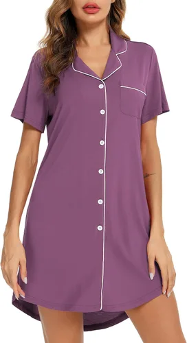 Miniatura 4 de Pjmlifecoco Camisones de manga corta con botones para mujer, ropa de dormir suave, vestido de pijama S-XXL