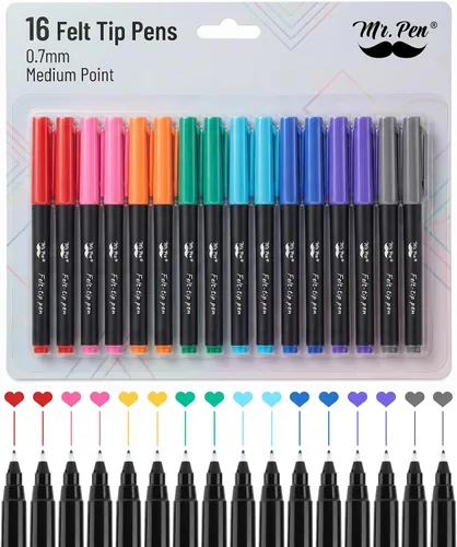 Miniatura 14 de Mr. Pen - Bolígrafos de punta de fieltro, paquete de 8, 0.028 in, colores surtidos, secado rápido, bolígrafos de punta de fieltro fina para artes