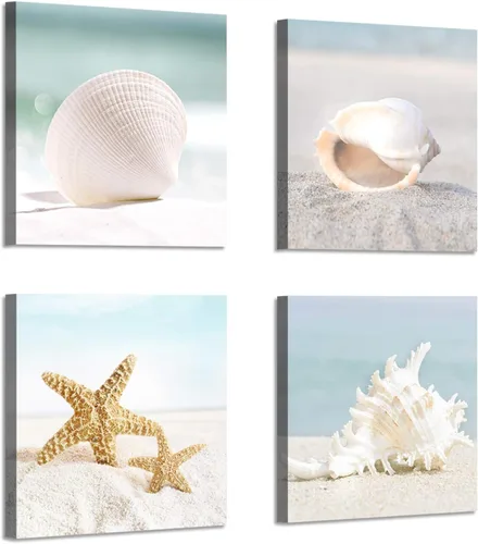 Miniatura 9 de ARTISTIC PATH Lienzo decorativo para pared, diseño de conchas marinas, diseño de playa, para decoración de pared y comedor