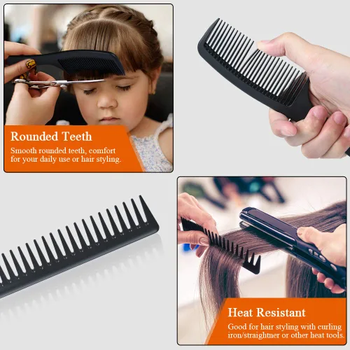 Miniatura 7 de URAQT Juego de peines de peluquería, paquete de 3 peines de dientes anchos, resistente al calor, antiestático, cepillo de pelo de carbono