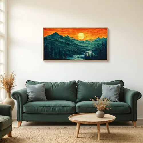 Miniatura 8 de Celestdeco Juego de arte de pared en lienzo abstracto y neutro grande con marco naranja, moderno y minimalista para pared, diseño geométrico bohemio