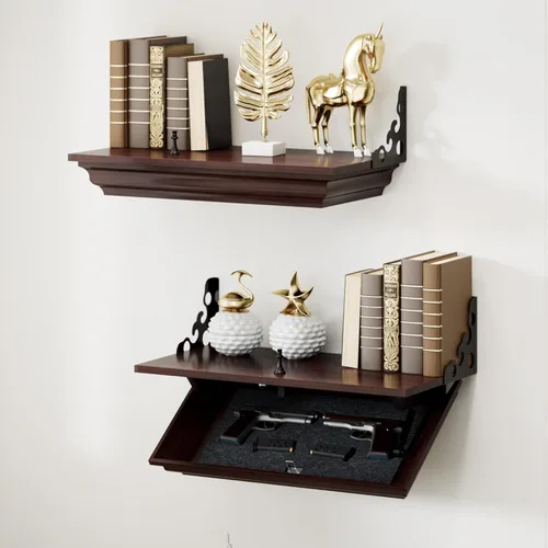 Miniatura 8 de HNEBC Estante compacto de madera maciza de 24 pulgadas para pistola con compartimento oculto, estante flotante de montaje en pared para decoración