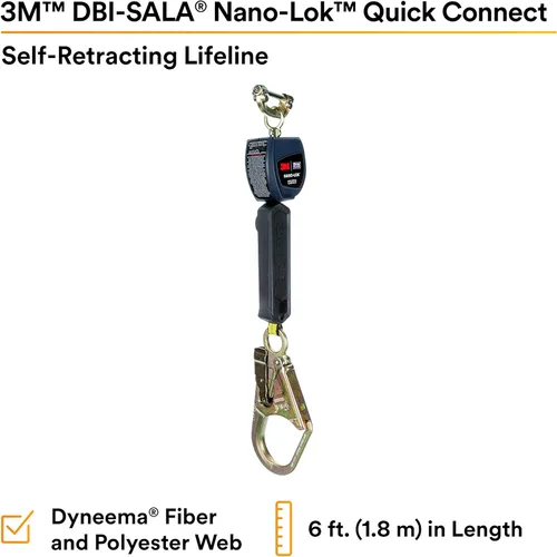 Miniatura 2 de 3M DBI-SALA Nano-Lok 3101229 Línea de vida auto retráctil, 6', 3/4" Dynema poliéster Web, gancho de acero armado, conector rápido para montaje