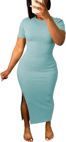 Miniatura 8 de Women's Casual Short Sleeve Dress T Shirt Bodycon Dresses V Neck Maxi Sundress Basic Party Club Dress