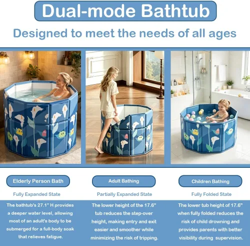 Miniatura 3 de Genrenyen Bañera redonda portátil para adultos, sin instalación, 31.5 pulgadas de largo x 29.5 pulgadas de alto, plegable para cabina de ducha