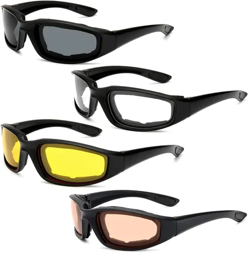 Peciees - Gafas de sol para montar en motocicleta, 4 unidades, para exteriores 4 lentes negro-blanco-rosa-amarillo