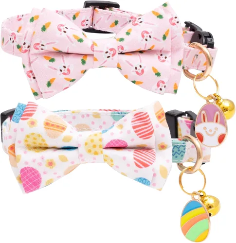Miniatura 11 de Faygarsle Paquete de 2 collares navideños para gatos con pajarita, collar de invierno rosa y verde para niños y niñas Arco grande verde y rosa
