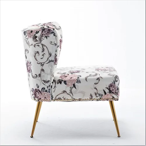 Miniatura 3 de Container Furniture Direct Thia Silla decorativa sin brazos para sala de estar, elegante asiento con ribete de cabeza de clavo, patas de metal 02