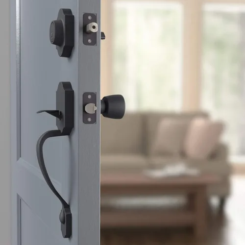 Miniatura 7 de Amazon Basics - Juego de manijas con perilla tulipán y cerradura monocilíndrica para puertas, en acabado color negro mate