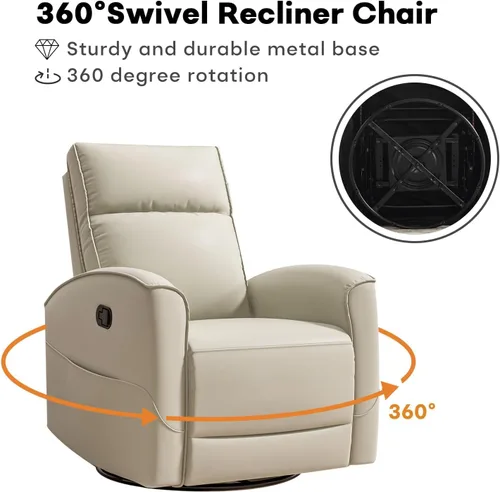 Miniatura 3 de HAOMARKETS Silla reclinable basculante giratoria, sillón reclinable manual de imitación de cuero para adultos, sofá reclinable para cuarto del bebé