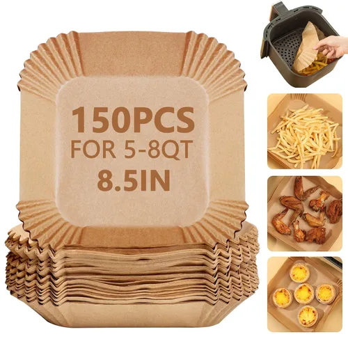 Miniatura 12 de Paquete de 400 forros para freidora de aire de 7.5 pulgadas, hojas de papel pergamino para cesta de freidora de aire, antiadherentes, desechables