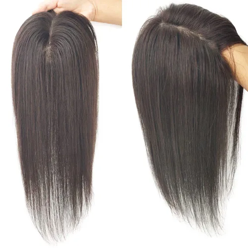 Miniatura 5 de 4.7x5.1 in base de seda virgen cabello humano para mujeres 10-20 pulgadas clip en el cuero cabelludo superior toupee postizos con 4 clips 5 x 5