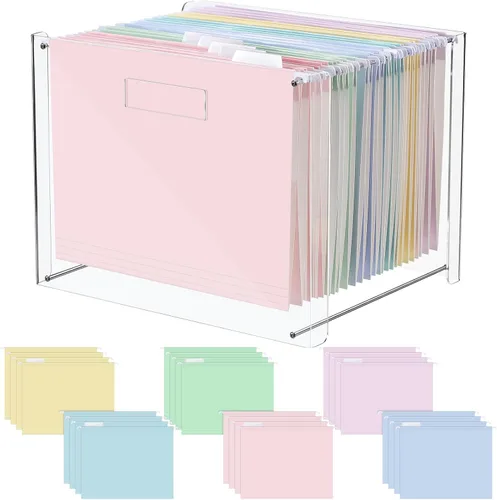 Miniatura 9 de Dispowreath 24 Carpeta colgante con organizador acrílico para caja de almacenamiento de archivos de escritorio tamaño carta/A4 con asas
