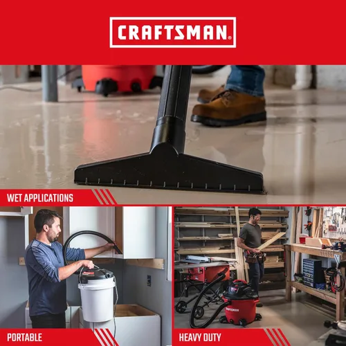 Miniatura 5 de CRAFTSMAN CMXEVBE17595 Aspiradora de Taller Húmedo/Seco de Servicio Pesado de 16 Galones 6.5 HP Pico con Filtro, Bolsa para Polvo, Manguera