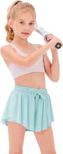 Stelle Pantalones cortos fluidos con bolsillos para niñas, falda atlética para correr, cintura alta, mariposa, 2 en 1, pantalones cortos deportivos