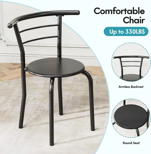 Miniatura 6 de Flamaker Mesa de comedor para 2, juego de mesa redonda y sillas de 3 piezas, mesa de cocina pequeña para desayuno, mesa de grano de madera y estante