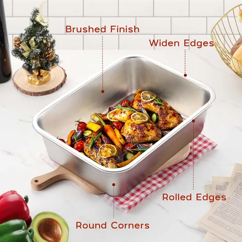 Miniatura 8 de Onader - Bandeja para lasaña profunda, rectangular de acero inoxidable de 10 x 8¼ pulgadas, bandeja para hornear de metal, apta para horno