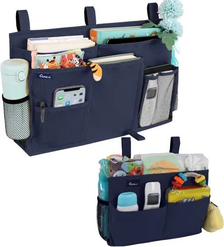 Miniatura 28 de Surblue Caddy Organizador colgante, Bolsa de almacenamiento para cabecera para literas y camas de hospital, Azul Turquesa, L R-Teal
