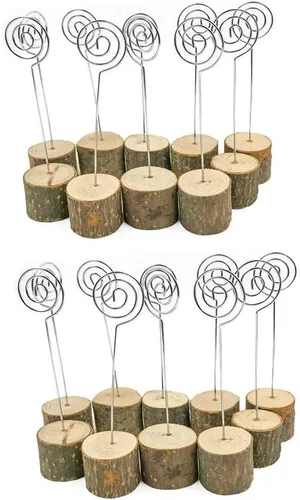 Miniatura 9 de Juego de 20 portatarjetas de mesa de madera rústica con 30 tarjetas, perfecto para decoración de bodas y decoración de fiestas