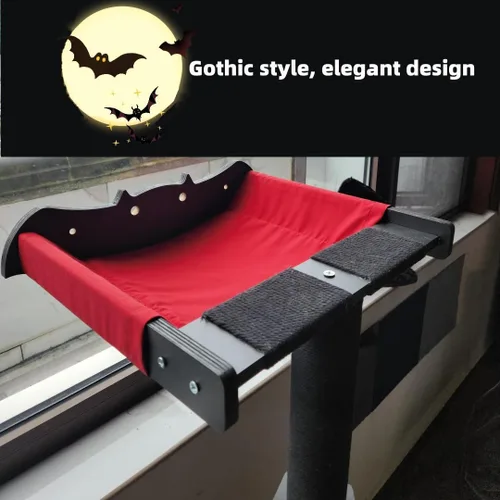 Miniatura 5 de Percha de ventana para gatos con poste para rascar con soporte fuerte - Gran hamaca cama para gatos en interiores - Asiento de madera maciza, Negro