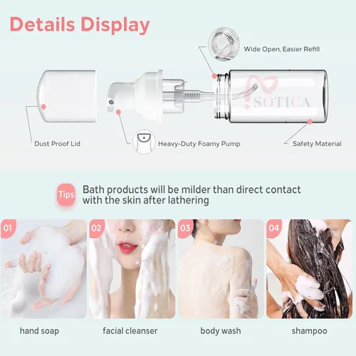 Miniatura 3 de 2 botellas dispensadoras de botellas de espuma de 7 onzas, dispensador de jabón espumoso transparente, botella vacía de viaje para dispensadores