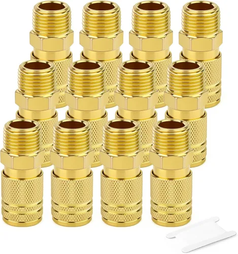 GASHER 12PCS 1/2"MNPT Brass Industrial Coupler,1/4 Flow Quick Connect Air Coupler