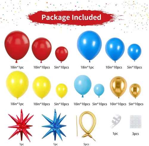 Miniatura 2 de Kit de arco de globos rojo, azul y amarillo, guirnalda de globos con temática de juegos de dibujos animados con globos de aluminio de estrella Rojo