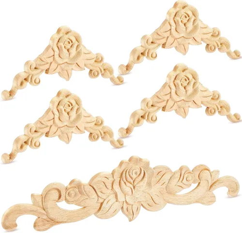 Miniatura 8 de Yalikop 10 piezas de apliques de madera y apliques de madera para muebles, incrustaciones decorativas de madera tallada para puerta de cama, Delicado