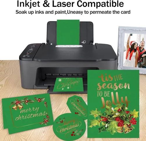 Miniatura 4 de 100 hojas de cartulina verde de 8.5 x 11 pulgadas, papel de impresora grueso Goefun de 80 libras para tarjetas de Navidad, invitaciones