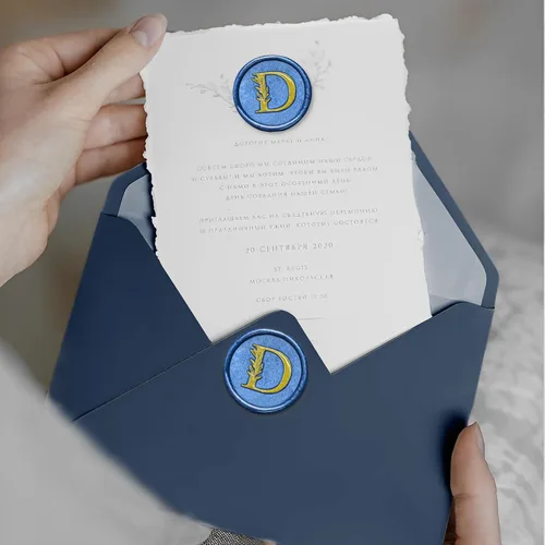 Miniatura 3 de 25 calcomanías de sello de cera doradas y azules hechas a mano con hojas botánicas vintage, calcomanías de cera para invitaciones de fiesta de boda