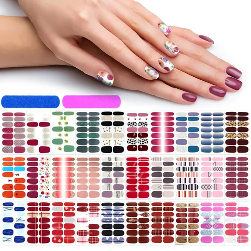 Miniatura 13 de 420 piezas de 30 hojas de envolturas de uñas con lima de uñas, tiras de esmalte de uñas con diseño degradado con brillantina, calcomanías