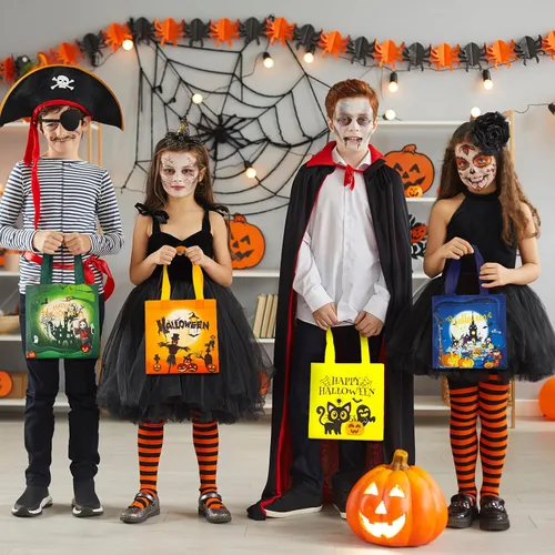 Miniatura 5 de 100 bolsas de Halloween para dulce o truco, bolsas de Halloween con asas, bolsas no tejidas de Halloween, bolsas de Halloween para envolver regalos