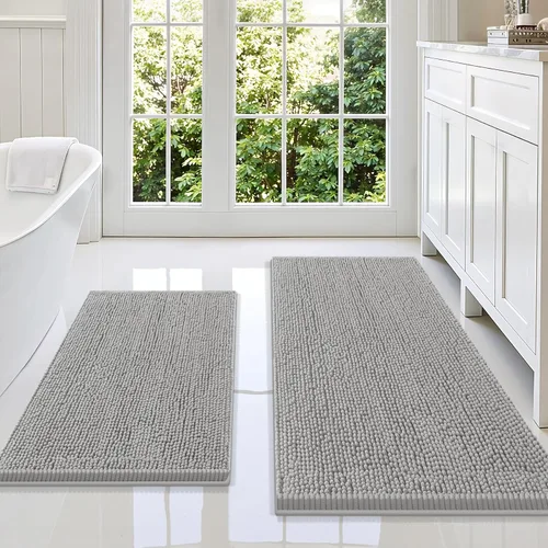 Miniatura 79 de Smiry Juego de 2 alfombras de baño, felpilla suave y absorbente, lavable a máquina, antideslizantes, para bañera, ducha y suelo