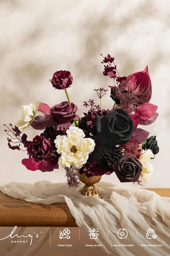 Miniatura 2 de Ling's moment Caja de flores artificiales, tallos de follaje artificial, rosas de espuma, dalias, anturios, hortensias de seda, flores de tela