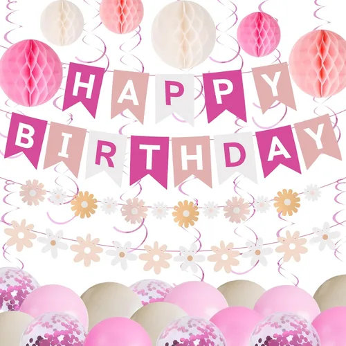 Miniatura 9 de Cartel de feliz cumpleaños con diseño de margarita para niños y adultos, decoración de fiesta de cumpleaños (azul + blanco)