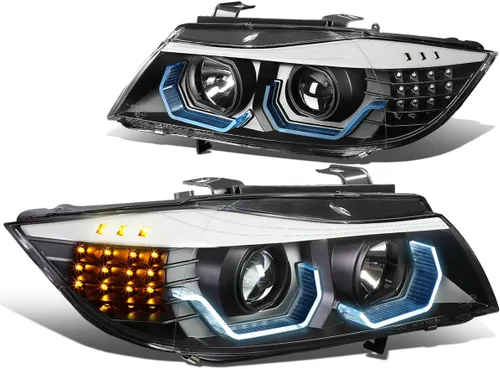 Miniatura 9 de DNA MOTORING HL-3D-E9005-BK - Faros delanteros negros con anillo de halo 3D, haz alto y bajo, con señales de giro ámbar, compatibles con BMW 323i