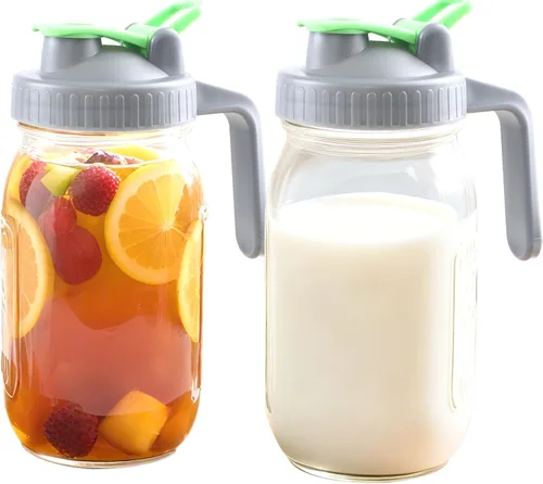 Miniatura 8 de Jarra de vidrio de 32 onzas de boca ancha con boquilla hermética para verter té solar, jarra de leche materna, a prueba de fugas, para preparar té