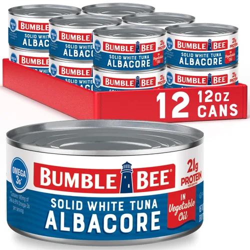 Miniatura 25 de Bumble Bee - Atún blanco sólido en aceite, lata de 12 onzas, atún capturado en estado salvaje, 0.74 oz de proteína por porción, alto en omega-3, sin