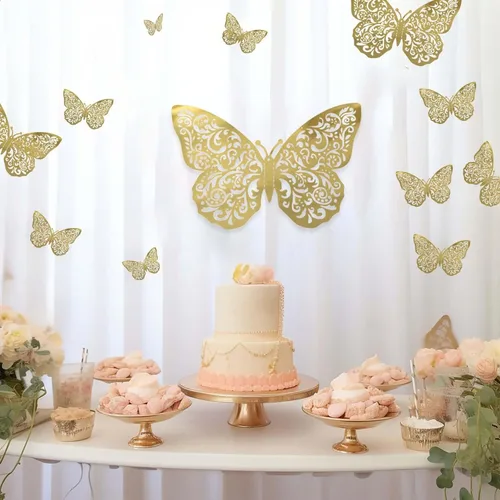 Miniatura 10 de Efavormart - Paquete de 10 calcomanías de pared de mariposa 3D grandes de lámina dorada metálica, mantel individual con cargador de papel