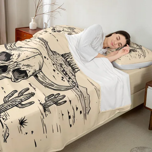 Miniatura 6 de jejeloiu Cow Skull Bed Sheets Set Twin Size Kids Longhorn Skull 3 Pieces Sheet with 16 Inch Deep Pockets for Boys Girls Teens Western Desert Bedding