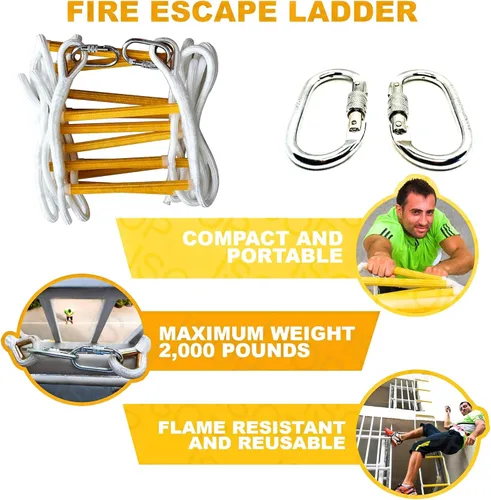 Miniatura 5 de ISOP Escalera de cuerda de emergencia de 3 a 4 pisos para casas de 32 pies, resistente al fuego, escalera de seguridad única con ganchos, cable