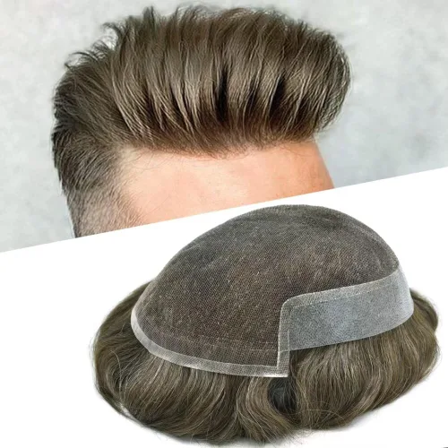 Miniatura 50 de FACE MIRACLE - Tupé frontal de encaje francés para hombres, sistema de reemplazo de cabello humano de encaje con pieza de pelo de poliuretano