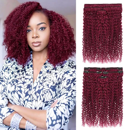 Miniatura 9 de 4 piezas de extensiones de cabello rizado afro con clip, 12 pulgadas 60g negro natural, encaje invisible sin costuras y espesor, 4B 4C clip